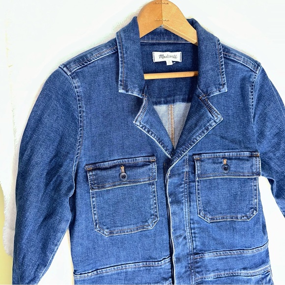 Madewell Denim Jumpsuit Womens Romper Straight Long Sleeve Stanwick Wash M Jean - Picture 5 of 15